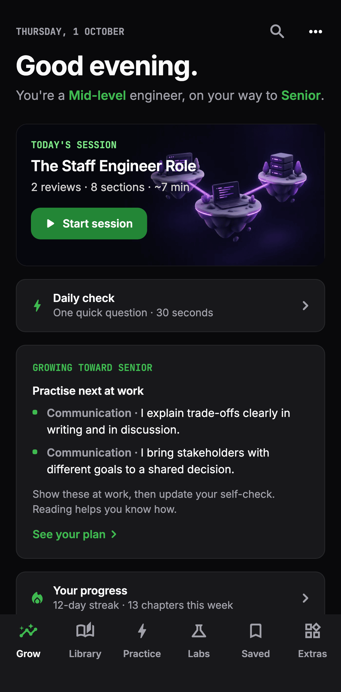 Home with today's session, the daily check and what to practise next