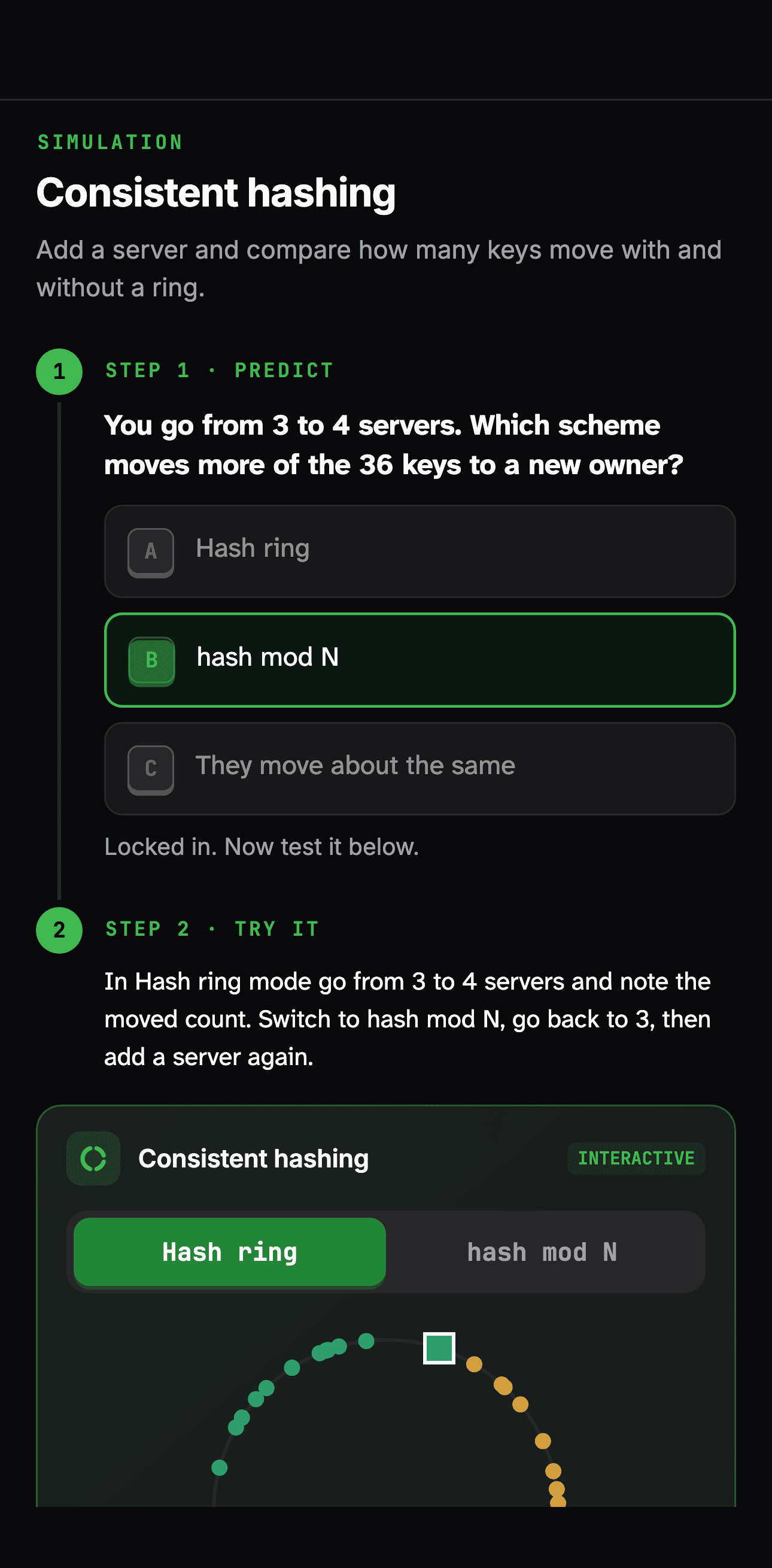 Consistent hashing lab with a prediction locked in before trying it